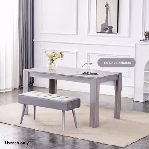 KOSY KOALA Grey Velvet Padded Dining Bench with Metal Legs – 2