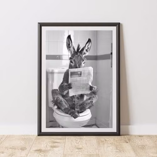 60 Second Makeover Donkey On The Toilet Animal Print Paper Poster, A3
