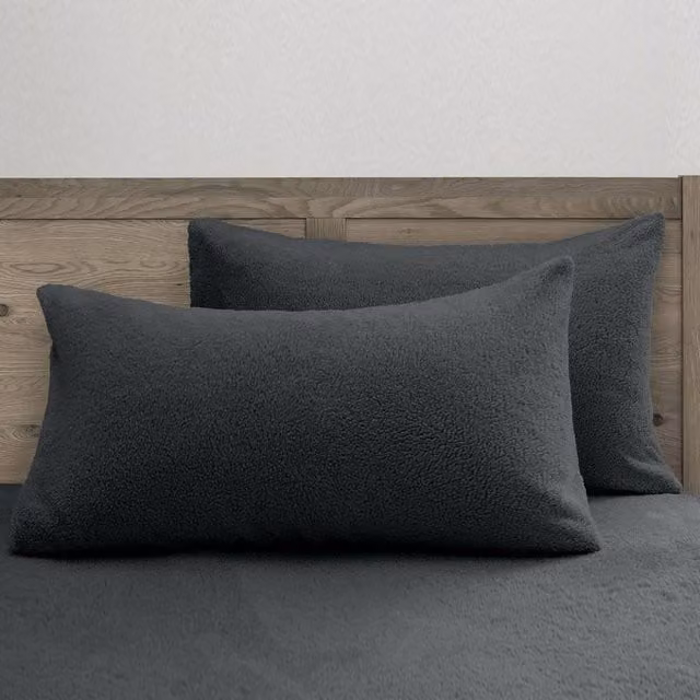 Velosso Teddy Pillowcase Pair in Plain Grey, W: 50 cm x H: 75 cm