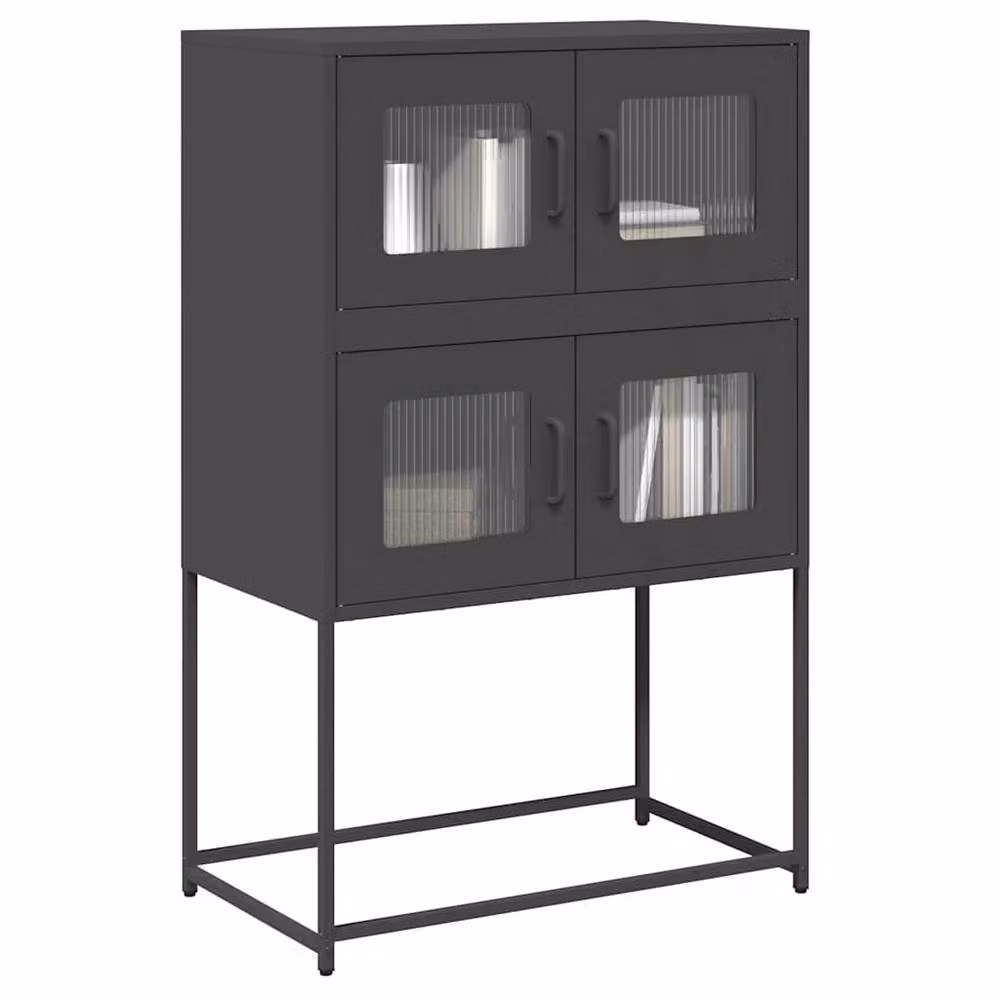 Berkfield Home Matt Black Steel Highboard with Glass Doors W/D/H: 68 x 39 x 107 cm – 2