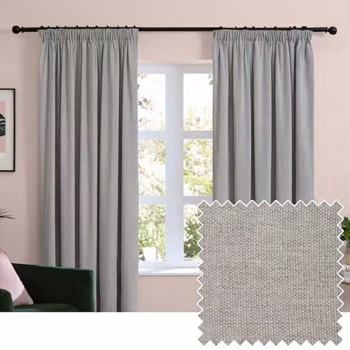 Riva Home Silver Chenille Blackout Pencil Pleat Curtains, W/D/H: 117 x 137 cm