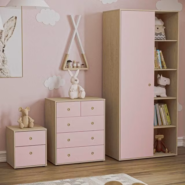 Vida Designs Junior Vida 3 Piece Bedroom Set in Pink and Oak
