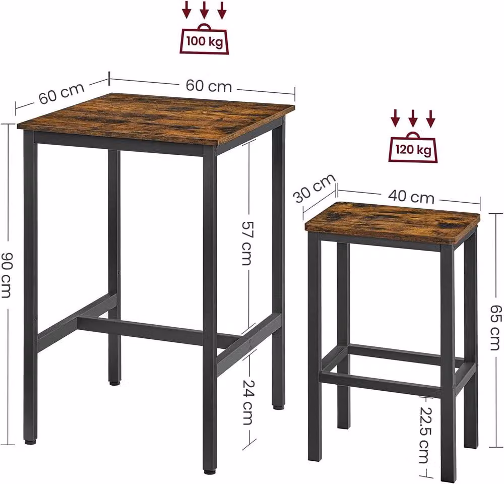VASAGLE Brown Industrial Space Saving Bar Table and Stools Set – 3