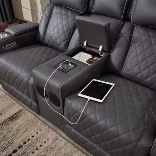 More4Homes Capri 2 Seater Electric Recliner Sofa in Charcoal with Bluetooth Speakers, LED Lighting and USB Charging – 5