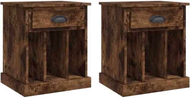 Berkfield Home Set of 2 Bedside Cabinets in Smoked Oak Brown, W/D/H: 43 x 36 x 50 cm