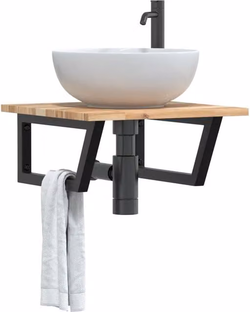 Berkfield Home Wall Mounted Basin Shelf in Brown Acacia Wood and Steel