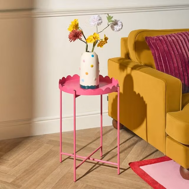 OHS Scallop Edge Coffee Table with Metal Frame in Bright Pink