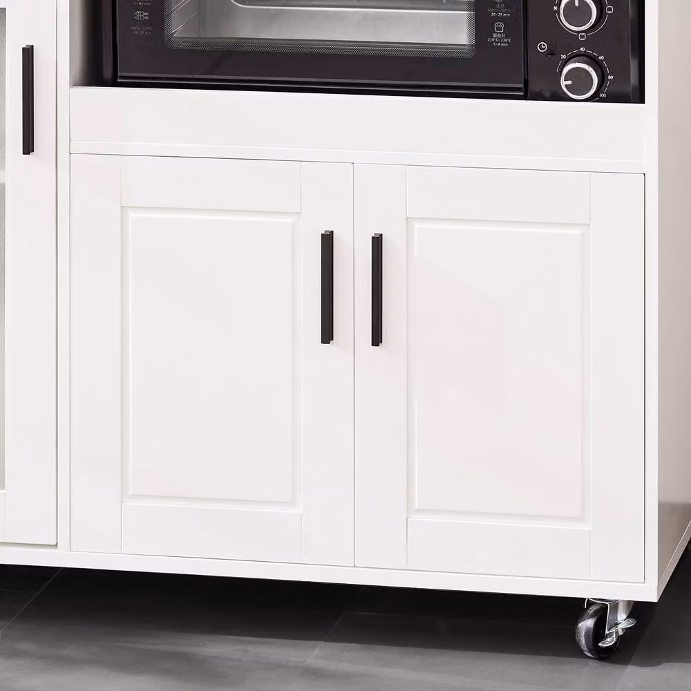 SoBuy White Rustic Kitchen Trolley with Glass Doors and Appliance Housing Unit – 4