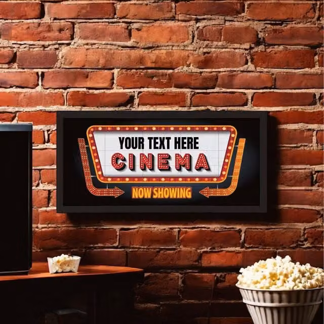 Echo Three Personalised Retro Typography Home Cinema Framed Wall Art, Black