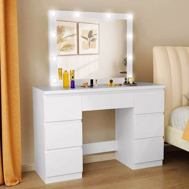 SPETLEK Modern White Metal Makeup Dressing Table