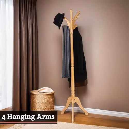 Orsina Brown Wooden Coat Stand with Post Tree Design and Distributed Point Hooks, H 182 x W 68 x D 68 cm – 5