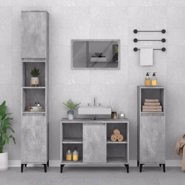 Berkfield Home Modern Bathroom Sink Cabinet in Concrete Grey, W/D/H: 80 x 33 x 60 cm