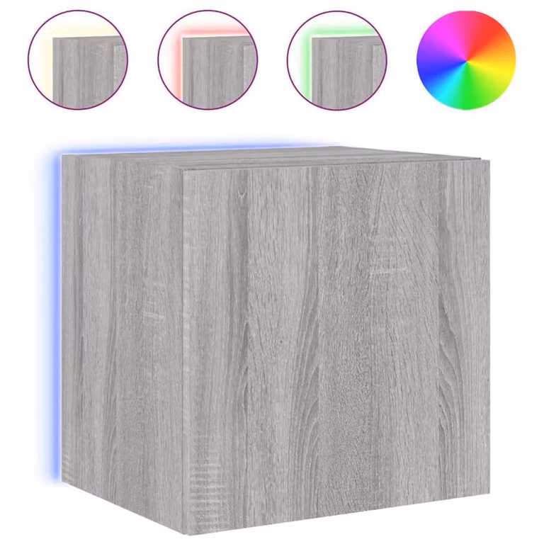 Berkfield Home TV Wall Cabinet with LED Lights in Grey Sonoma, W/D/H: 40.5 x 35 x 40 cm