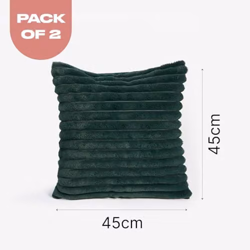 OHS Pack of 2 Faux Fur Ribbed Cushion Covers in Green, W/D/H: 45 x 45 x 45 cm – 3