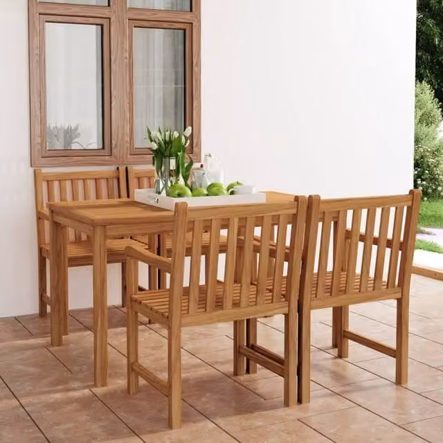 Berkfield Home 5 Piece Solid Teak Wood Garden Dining Set in Brown – 1