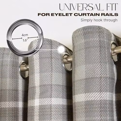 OHS Winsford Woven Check Blackout Curtains, Charcoal Grey Thermal Insulated Eyelet Curtains, 2 Panels – 3