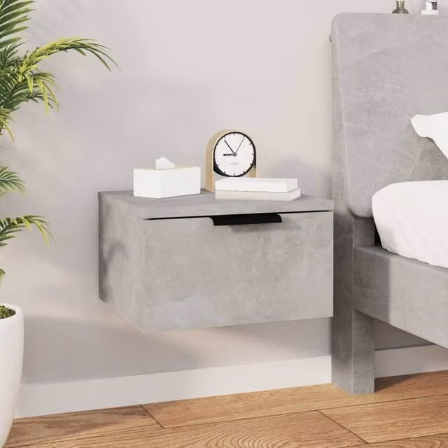 Berkfield Home Wall-mounted Bedside Cabinet in Concrete Grey, W/D/H: 34 x 30 x 20 cm