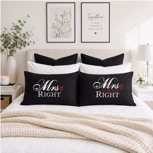 60 Second Makeover Black Mrs Right Mrs Always Right Cotton Pillowcases – 1