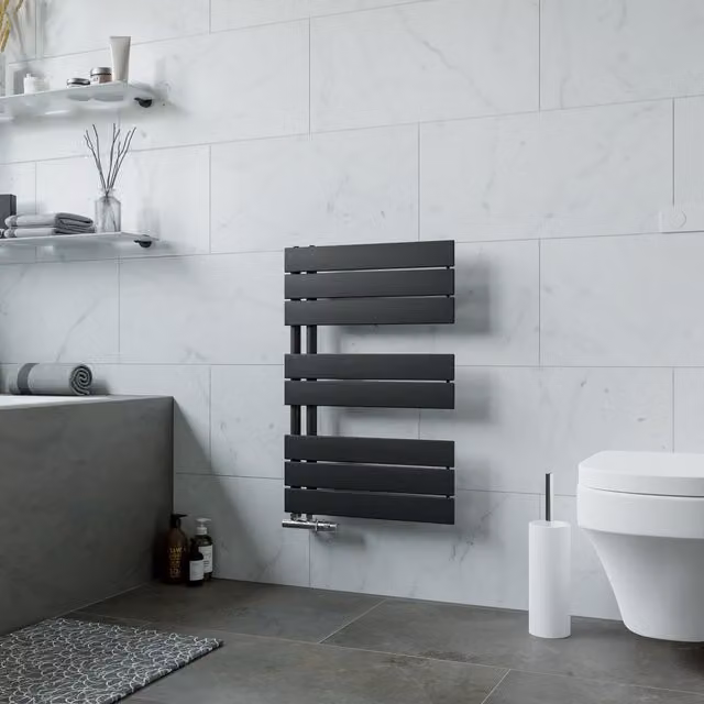 Agadon Panio UP Designer Towel Radiator in Black, W: 50 cm, H: 74.5 cm