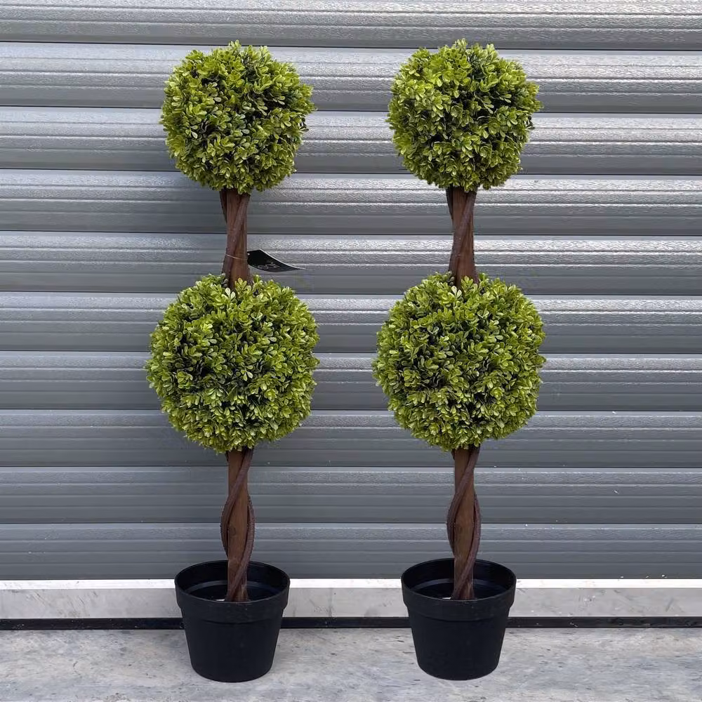 Botanik Leaf Premium Pair of Green Double Ball Topiary Artificial Trees, Height: 90 cm – 3
