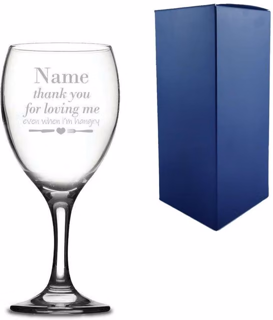 Uniqueful Personalised Thank You for Loving Me when I'm Hangry Wine Glass in Transparent – 1