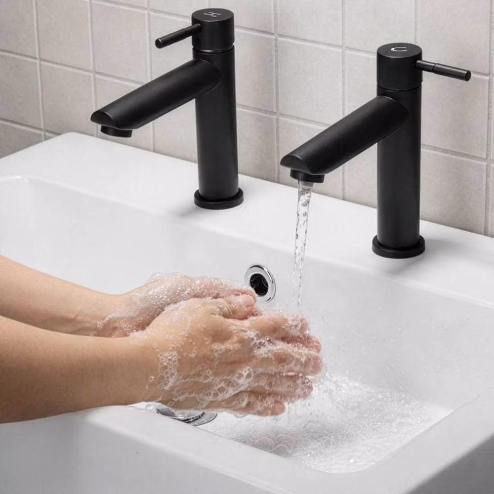 Kelvenix Twin Hot and Cold Basin Taps in Matt Black – 3
