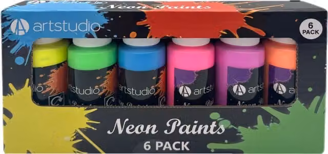 Art Studio Pack of 6 Neon Paint Pots in Multicolour