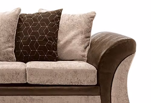 Abakus Direct Farrow Left Facing L-Shape Corner Sofa in Brown and Beige Leather and Chenille Fabric – 6