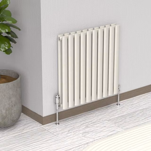 Lux Heat Oval Horizontal Coloured Steel Radiator in White, W: 60 cm, H: 60 cm, D: 54 cm