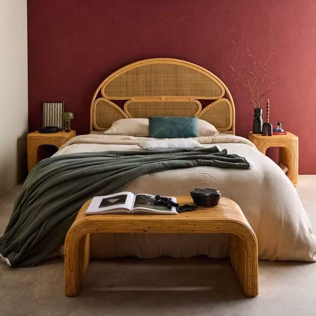 sweeek Pair of Natural Rattan Bedside Tables in Light Brown