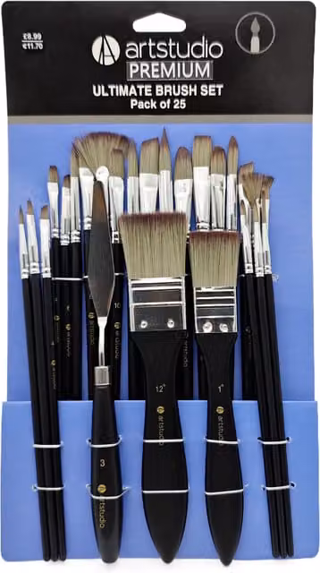 Art Studio Premium Ultimate Brush Set for Professionals with Nylon and Stainless Steel Brushes in Multicolour
