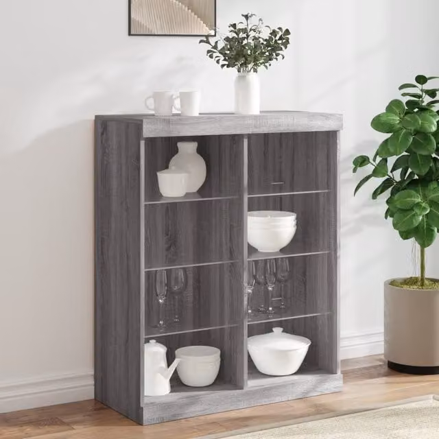 Berkfield Home Modern Grey Sonoma Sideboard with Integrated LED Lights W: 81 cm, D: 37 cm, H: 100 cm – 1