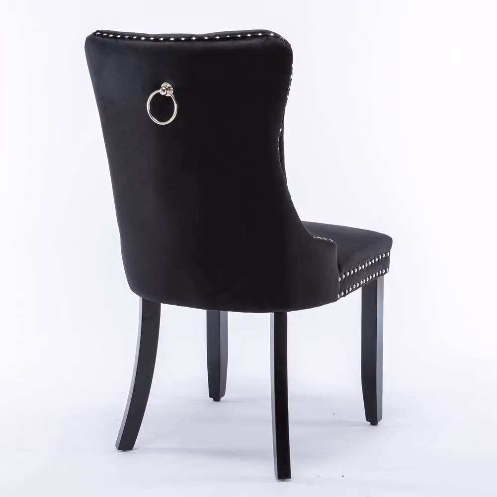 Modern Home Touch Romsey Set of 4 Black Velvet Upholstered Dining Chairs with Oak Legs and Knocker Ring Back – 4