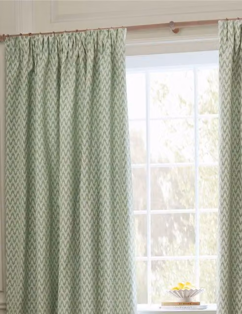 Sanderson Hutton Jacquard Pencil Pleat Fabric Panel Curtains in Green Mix, W: 168 cm, H: 229 cm