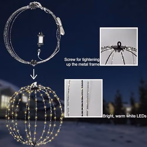 SHATCHI Warm White LED Hanging Christmas Sphere Lights, 320 LEDs, Diameter: 50 cm, IP44 Waterproof Outdoor/Indoor Decorations with Timer – 2