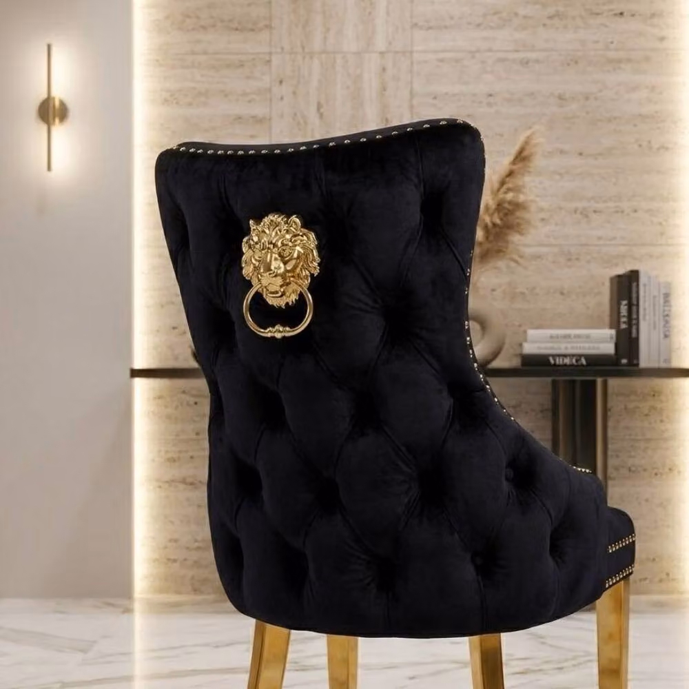 Home Luxe Interior Set of 2 Black Victoria Velvet Dining Chairs with Gold Metal Legs – 6