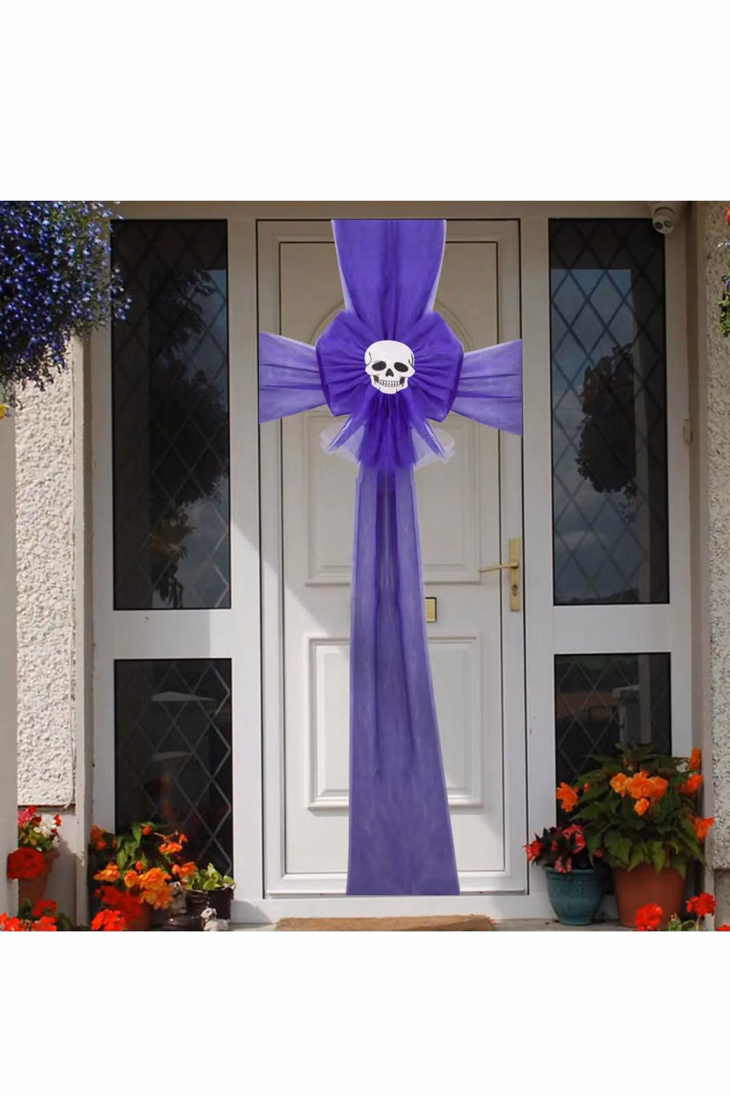 VFM e-Store Purple Halloween Hanging Door Bow with Skull Decorations – 3