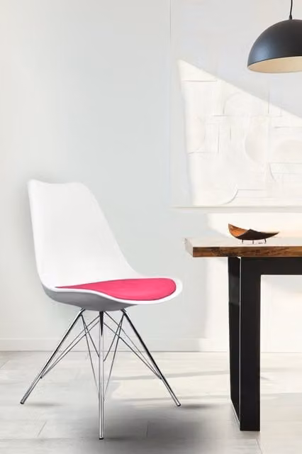 Fusion Living Soho Plastic Dining Chair with Chrome Metal Legs in Bright Pink