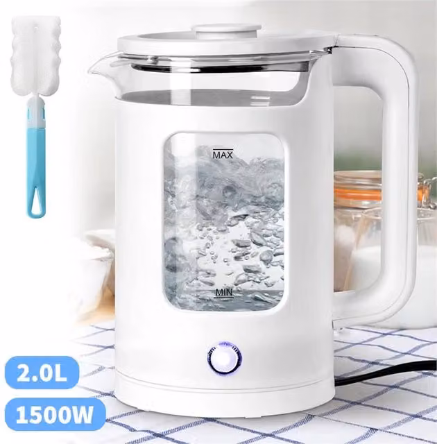 NESTLUNE White and Black 2L Glass Electric Rapid Boil Kettle with 1500W Power and Auto Shut-off