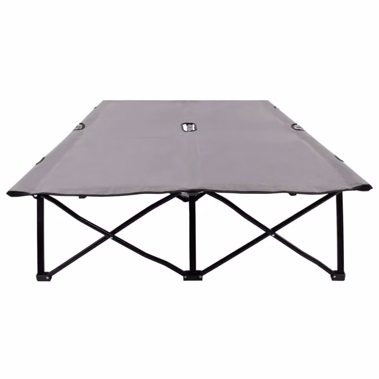 Berkfield Home Two Person Folding Sun Lounger in Grey Powder Coated Steel and UV Resistant Polyester