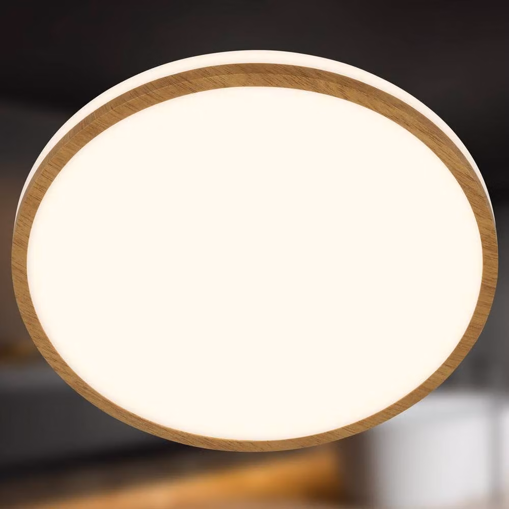 Briloner LED Bathroom Ceiling Light with Wood Frame, Warm White, 12W, 1200lm, IP44, W/D/H: 28 x 28 x 7 cm, White-Wood – 2