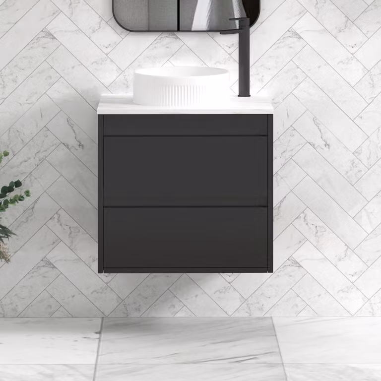 Royal Bathrooms Orion 800mm Matt Obsidian Black Wall Hung Vanity Unit with 2 Drawers and Round Basin