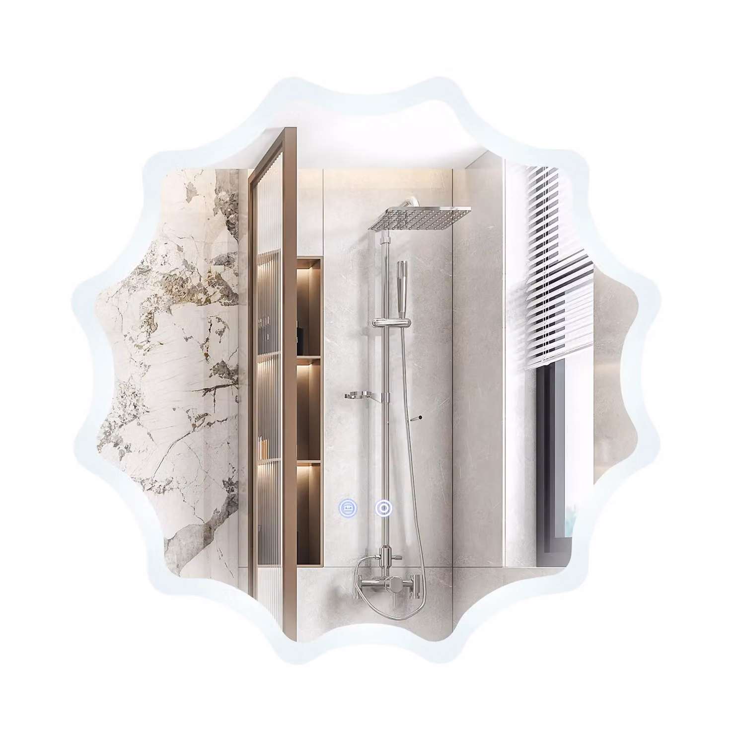 Costway Round Anti-fog 3-Colour LED Lights Bathroom Mirror with Waved Edge in Silver, Diameter: 60 cm – 5