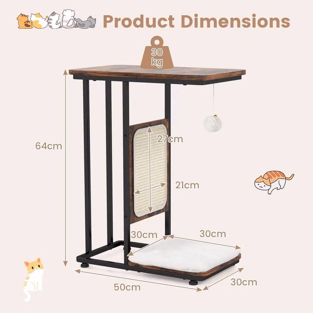 NESTLUNE C-Shaped Modern Cat Side Table and End Table with Integrated Toys, Brown, H 100 cm x W 15 cm x D 15 cm – 2
