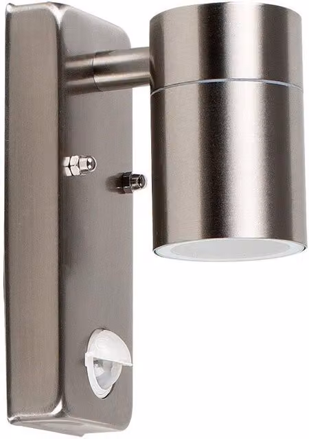ValueLights Barrow Silver Stainless Steel Outdoor Wall Downlight with PIR Motion Sensor, IP44 Rated, Mains Wired – 1