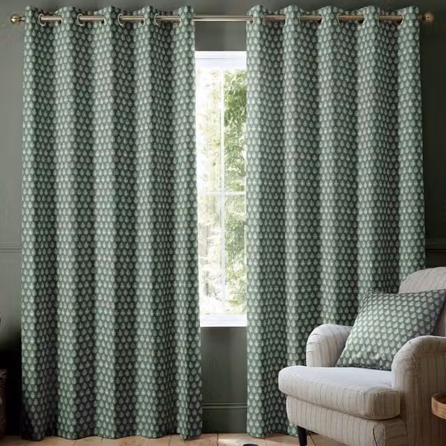 Emily Bond Jaipur Made to Measure Blackout Floral Cotton Curtain Panel in Green and Sage