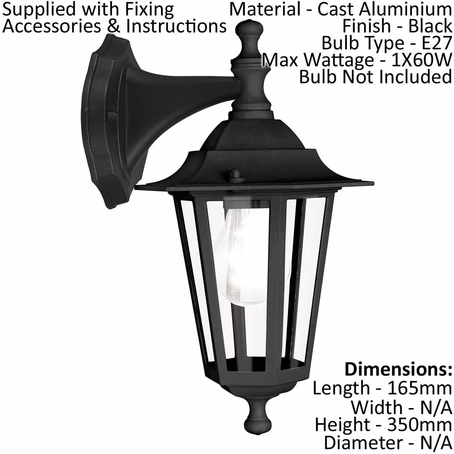 Loops 2 Pack Black Aluminium IP44 Outdoor Wall Lanterns with Transparent Glass for Garden and Porch – 2