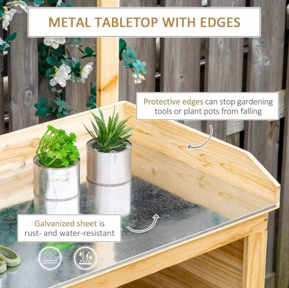 STILVORA Potting Bench with Shelves and Hooks in Beige – 3