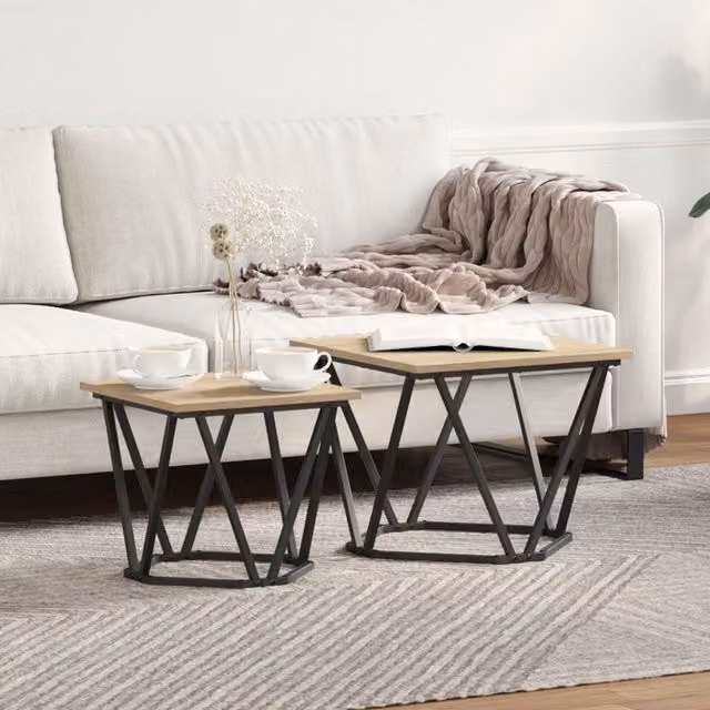 Berkfield Home Modern Rectangular Coffee Table in Brown with Metal X-Frame, W/D/H: 60 x 60 x 40 cm