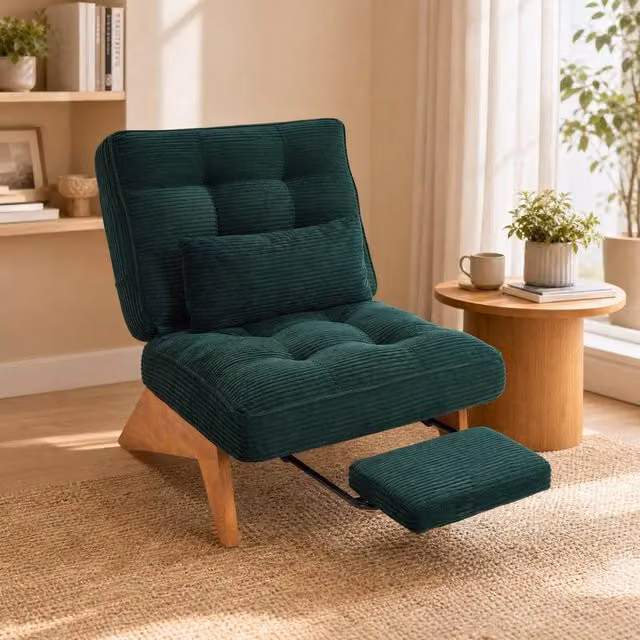 STILVORA Mid-Century Green Striped Relax Recliner with Adjustable Backrest, Armrests and Foldable Ottoman – 1